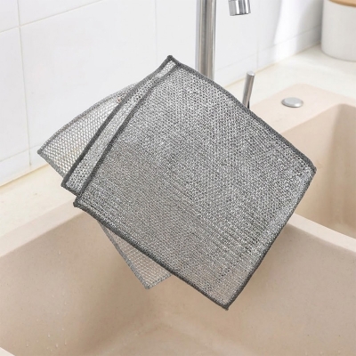 Picture of Double part Rust Removal Cleaning Cloth Kitchen Magic Dishwashing Towel Metal Steel Wire Cleaning Rag Microwave Stove Clean Tools Dish Cloth(3 pcs set)
