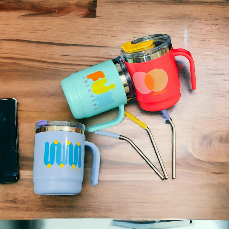 Picture of printed 304 coated hot and cold stainless steel drinking cup, anti-fall, anti-scalding, large-capacity mug, office cup, 400ml with straw(multicolor 1 pcs)