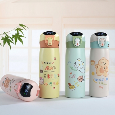 Picture of Cartoon Intelligent Insulation Cup Temperature Display Bouncing Straw Cup Portable Vacuum Gift Cups for Boys and Girls and child(randomly 1pcs)