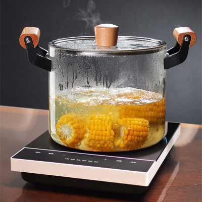 Picture of High Temperature Resistant Transparent Lid With Wooden Handle Stock Pot With Large Capacity Open Flame Heating Glass Double Ear(3.5  litter)