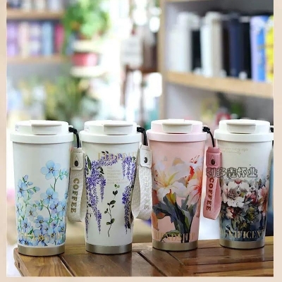 Picture of thermos cup for girls, high-looking stainless steel coffee cup, accompanying double drinking cup, portable student cup(3d mug without led)