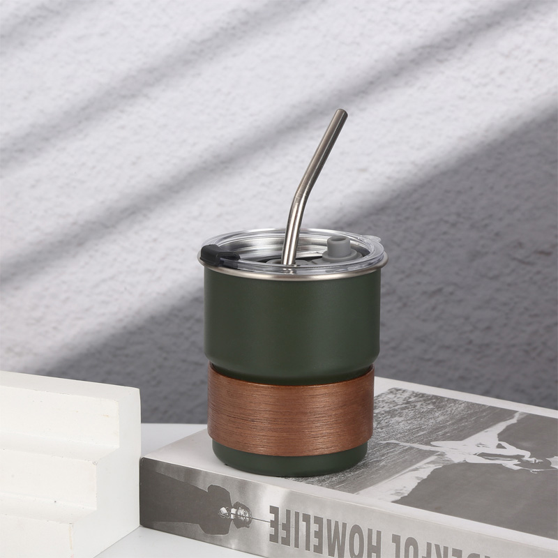 Picture of American ins style double layer stainless steel coffee cup insulated cup straw cup home office men and women portable cup bottle FOR BOYS AND GIRLS(400ml black new)