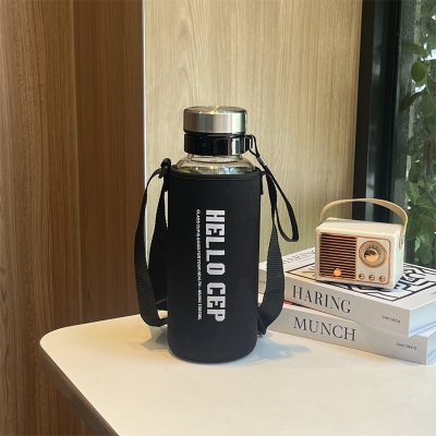 Picture of glass Water Bottle with Time Marker Creative Large Capacity Leakproof Drink Bottle(glass bottle 1100ml)