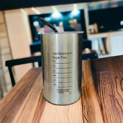 Picture of American ins style double layer stainless steel coffee cup insulated cup straw cup home office men and women portable cup bottle FOR BOYS AND GIRLS(400ml black new)