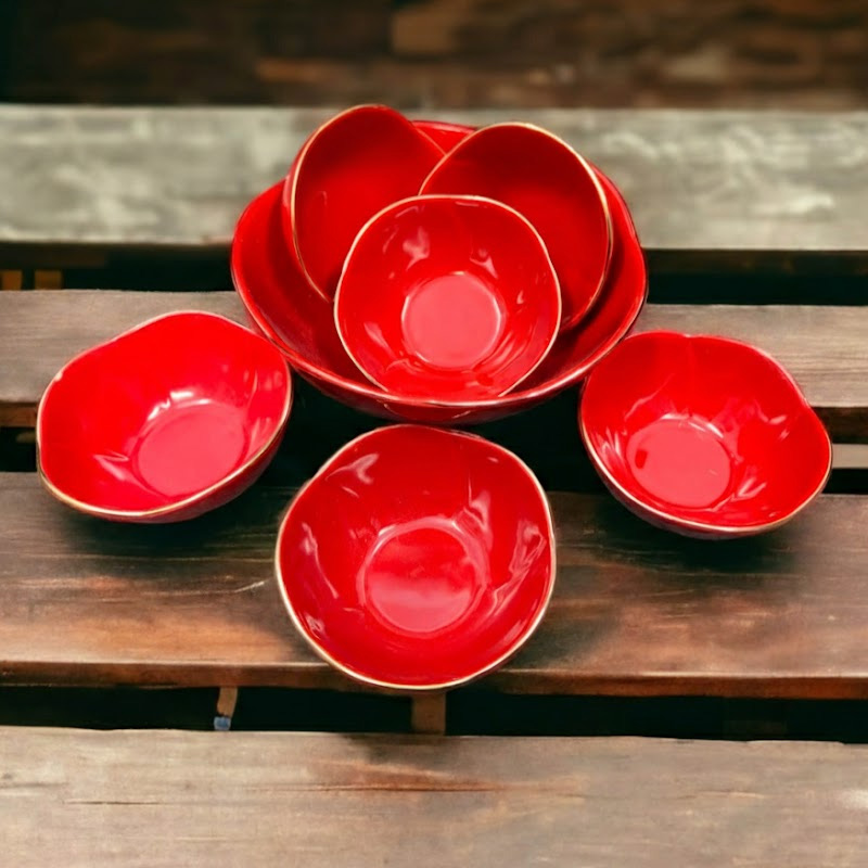 Picture of new Excusive Desing 7 Pcs Sweet Bowl Set Including Serving Dish , Oven Proof porcelain Ceramic Porcelain Snack Bowl Set,Ceramic Firni Set & bati, Soup & Firni Bati(7pcs set)