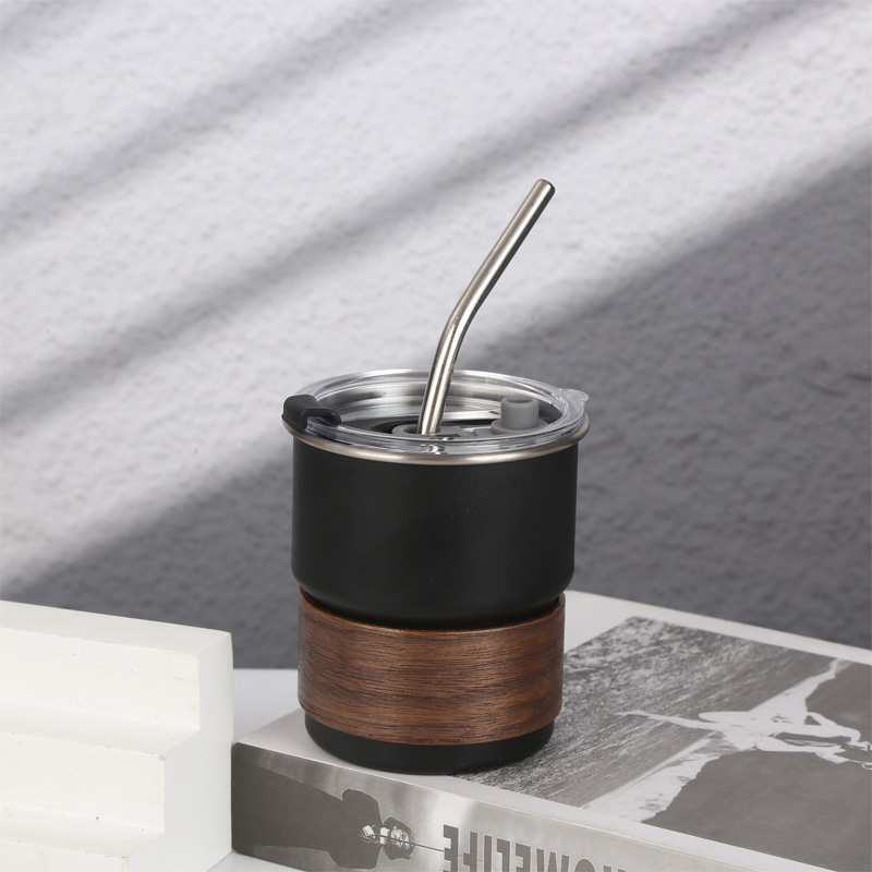 Picture of American ins style double layer stainless steel coffee cup insulated cup straw cup home office men and women portable cup bottle FOR BOYS AND GIRLS(400ml black new)