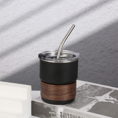 Picture of American ins style double layer stainless steel coffee cup insulated cup straw cup home office men and women portable cup bottle FOR BOYS AND GIRLS(400ml black new)