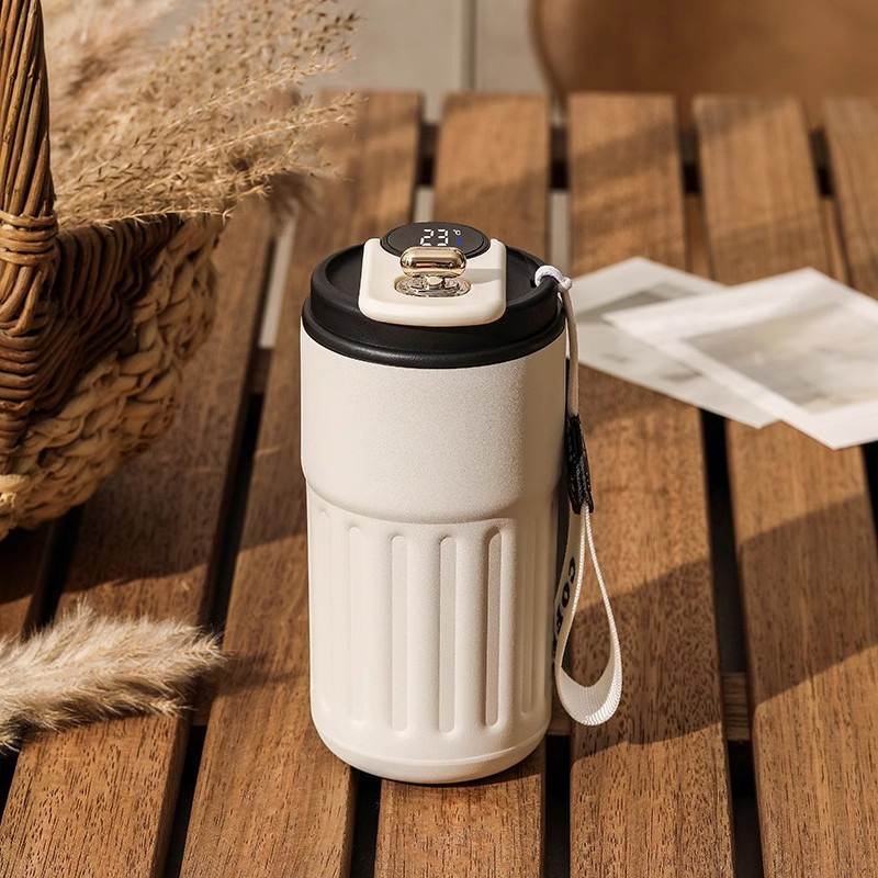 Picture of temperature display coffee/juice hot and cold 450ml stainless steel thermos with strap(multicolour 1pcs)