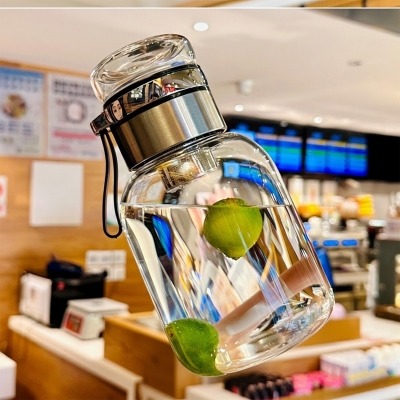 Picture of New 1000ml glass Water Bottle with Time Marker Creative Large Capacity Leakproof Drink Bottle(1000ml new shape)