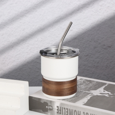 Picture of American ins style double layer stainless steel coffee cup insulated cup straw cup home office men and women portable cup bottle FOR BOYS AND GIRLS(400ml black new)