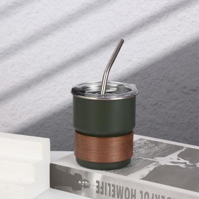 Picture of American ins style double layer stainless steel coffee cup insulated cup straw cup home office men and women portable cup bottle FOR BOYS AND GIRLS(400ml black new)