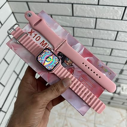 Picture of X10 MINI Women Smart Watch 2.19 Inch LED Touch Display | Wireless Charging | Dual Pink Band | Bluetooth Calling - Multicolor