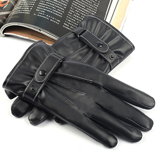 Picture of Cold-Proof Touchscreen Gloves | Thick Warm Leather Winter Gloves for Bikers & Outdoor Riding - Black,One Size