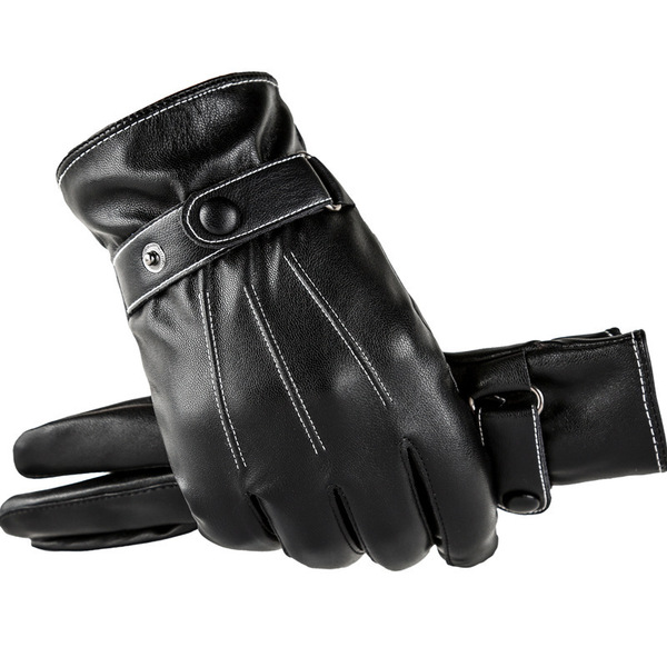 Picture of Cold-Proof Touchscreen Gloves | Thick Warm Leather Winter Gloves for Bikers & Outdoor Riding - Black,One Size