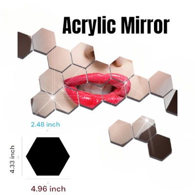 Picture of Hexagon Acrylic Mirror Wall Sticker 10 Pieces | DIY Self Adhesive Decorative Mirror for Home Interior