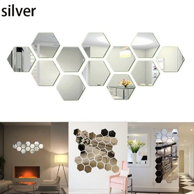 Picture of Hexagon Acrylic Mirror Wall Sticker 10 Pieces | DIY Self Adhesive Decorative Mirror for Home Interior