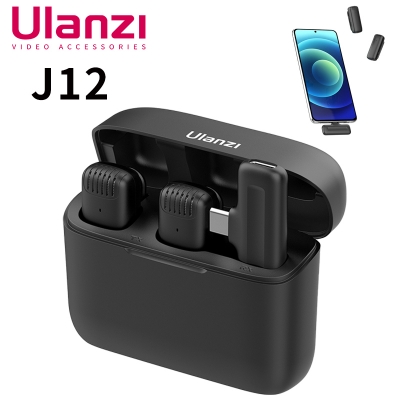 Picture of Ulanzi J12 Dual Wireless Microphone | High Quality Type-C Lavalier Mic with Charging Case | Plug & Play for Android & iPhone - Black