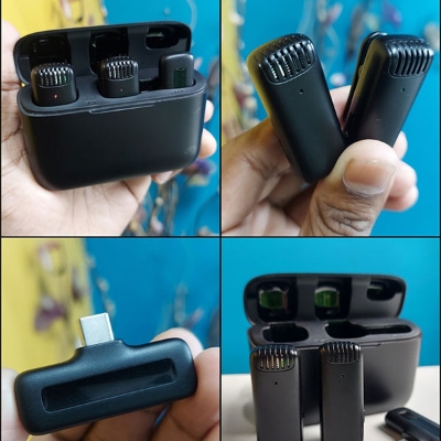 Picture of Ulanzi J12 Dual Wireless Microphone | High Quality Type-C Lavalier Mic with Charging Case | Plug & Play for Android & iPhone - Black