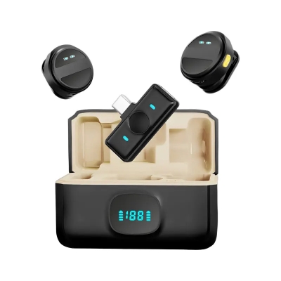 Picture of SX21 Type-C Wireless Microphone | HD Sound with Dual Lavalier Microphones | Plug & Play for Android & iPhone - Black