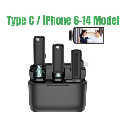 Picture of J13 Portable Wireless Dual Lapel Lavalier Microphone | Dynamic Mic with Charging Case | 20Hz–20kHz Frequency for Live Teaching & Phone Recording