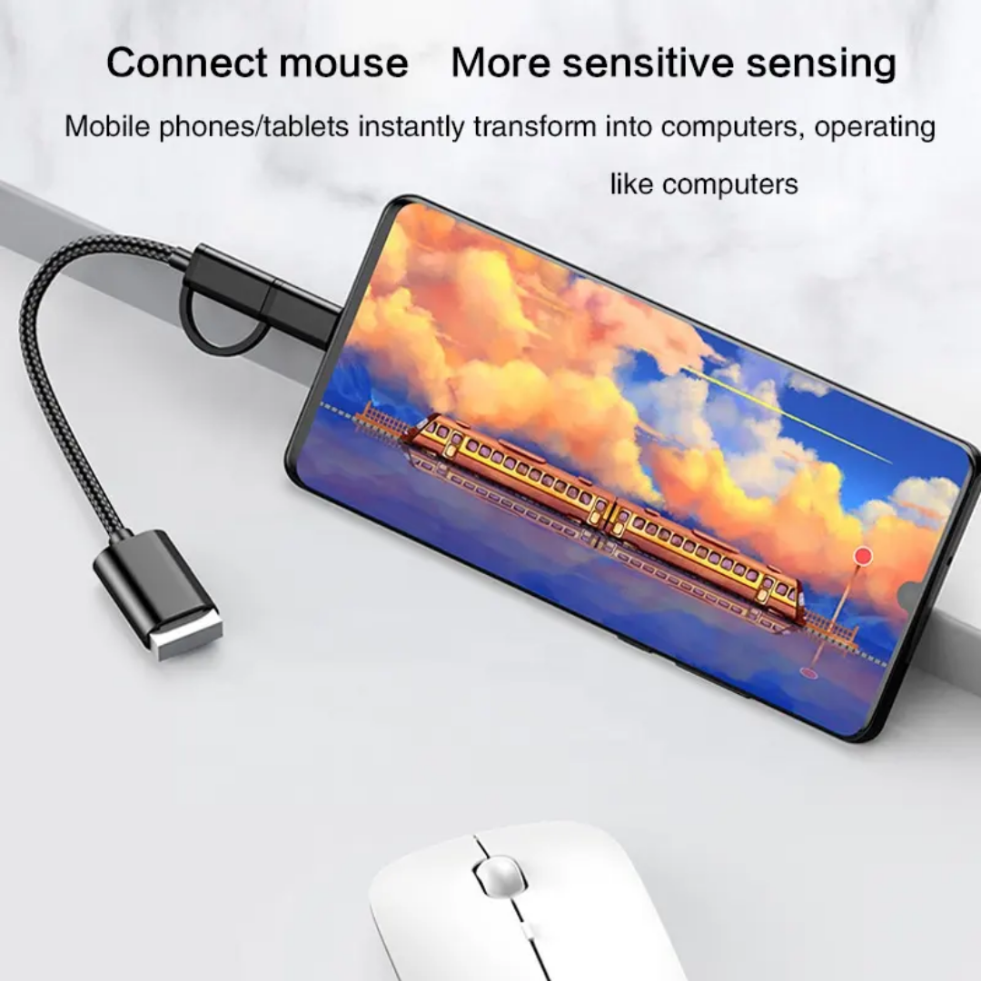 Picture of 2-in-1 USB 3.0 OTG Adapter | Female to Micro USB & Type-C Male Connector | High-Speed Data Transfer - Black