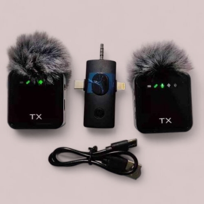 Picture of F11-2 Wireless Microphone & J13 Wireless Microphone | 3-in-1 Hands-Free Lapel Mic | Connector for Mobile Phone | Street Interview & Reporting Mic