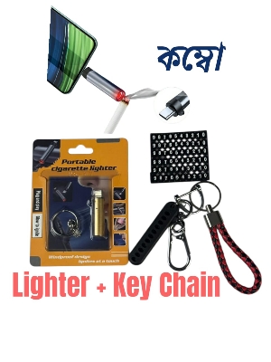 Picture of Type-C Lighter + Number Plate Keychain Holder | USB Rechargeable Electric Lighter & Custom Keyring Set - Multicolor