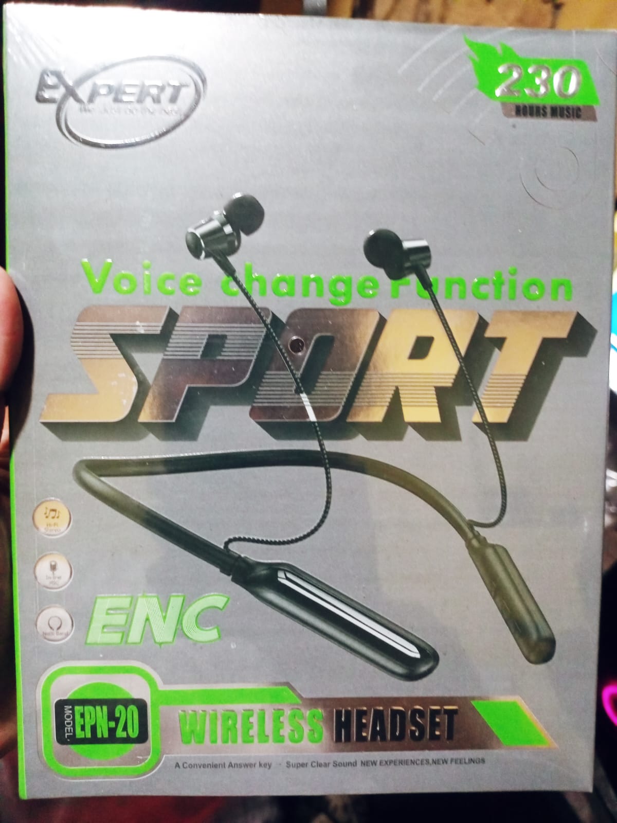 Picture of 230 Hours Voice Changing Mode Expert EPN-20 Wireless Neckband Bluetooth Earphone | 230 Hour Wireless Bluetooth Earphone - Black