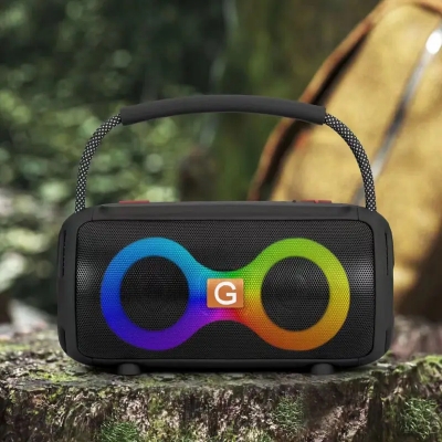 Picture of ET-312 RGB Wireless Bluetooth Speaker | Double Horn Mini Portable Speaker | Rechargeable Outdoor DJ Speaker with Colourful Lights - Aqua