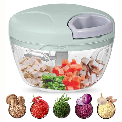 Picture of Mini Food Chopper Processor 500ML | Manual Handheld Onion & Vegetable Chopper | 3 Curved Stainless Steel Blades | Food Cutter, Mincer & Blender