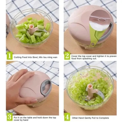 Picture of Mini Food Chopper Processor 500ML | Manual Handheld Onion & Vegetable Chopper | 3 Curved Stainless Steel Blades | Food Cutter, Mincer & Blender