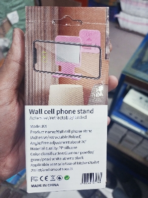 Picture of Adjustable Foldable Wall Phone Holder – Non-Slip Mobile Stand | Stick-On Wall Mount for Bedroom, Kitchen & Desk - Black