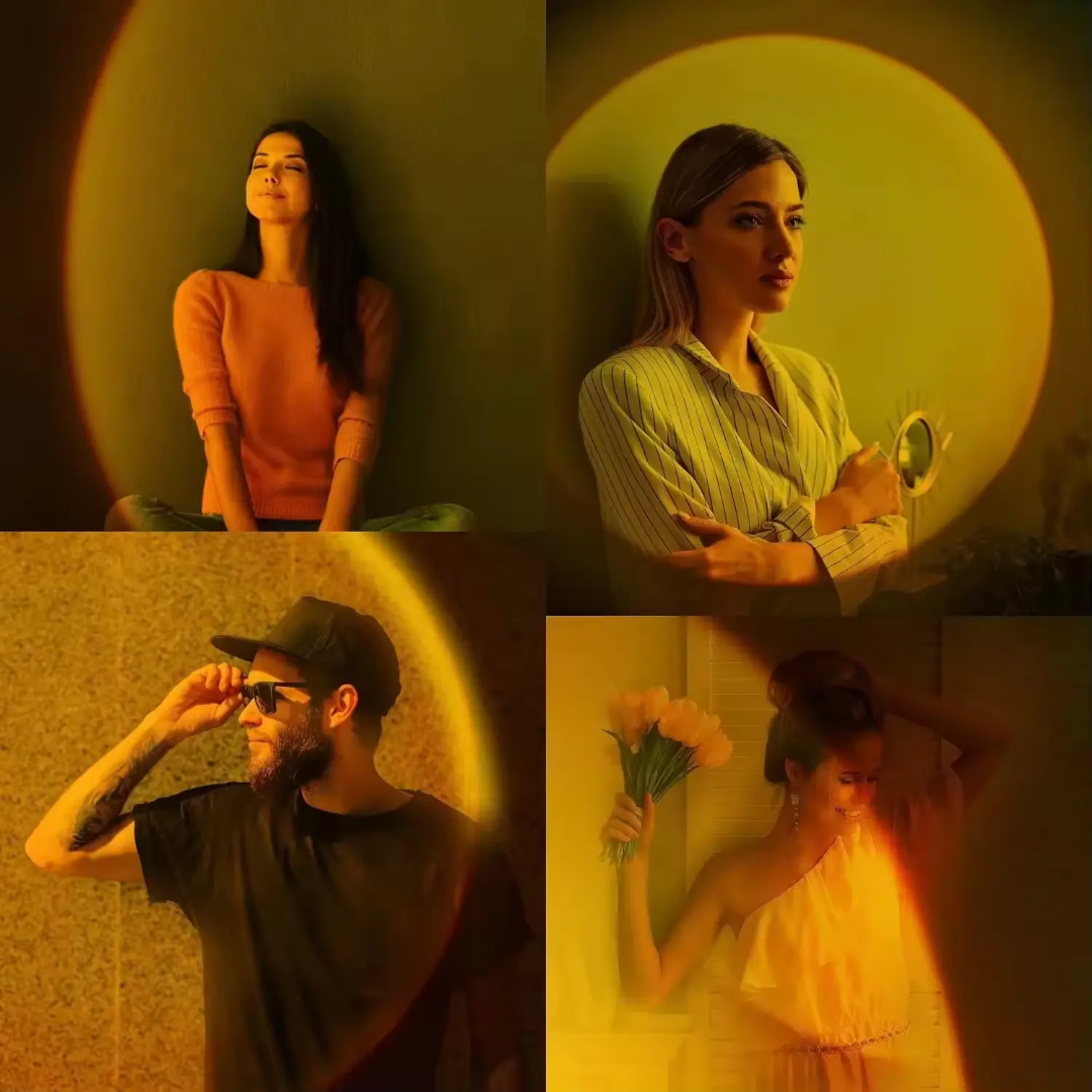 Picture of Sunset Lamp LED USB | Rainbow Neon Night Light Projector | Wall & Bedroom Atmosphere Lighting | Home Room Decor - Black