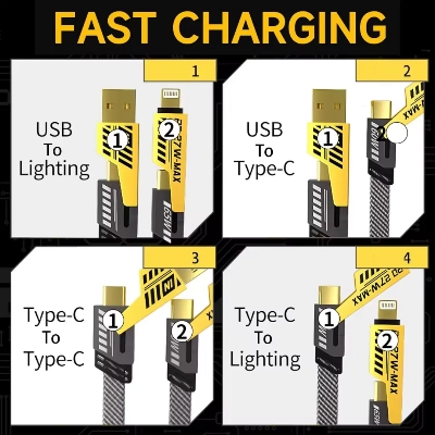 Picture of USB C Cable 4-in-1 (6ft) | 65W Fast Charging Type-C Cable with Fastener & Cable Management | Universal USB-C Charger Cable - Black