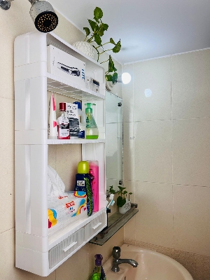 Picture of Big Size Multifunctional Kitchen & Bathroom Storage Rack | Countertop Bottle, Toiletries & Cosmetics Organizer Shelf - White & Black