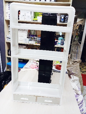 Picture of Big Size Multifunctional Kitchen & Bathroom Storage Rack | Countertop Bottle, Toiletries & Cosmetics Organizer Shelf - White & Black