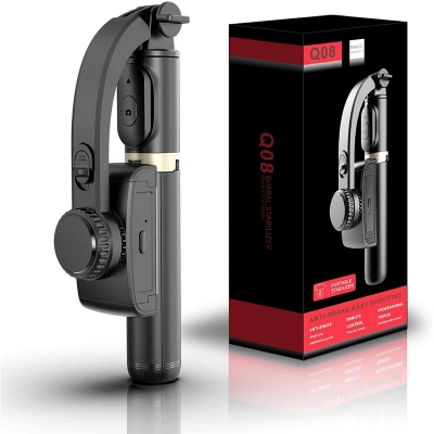 Picture of Q08 Aluminum material wireless remote Flexible Selfie Stick Hand Held Video Gimbal Stabilizer - Black