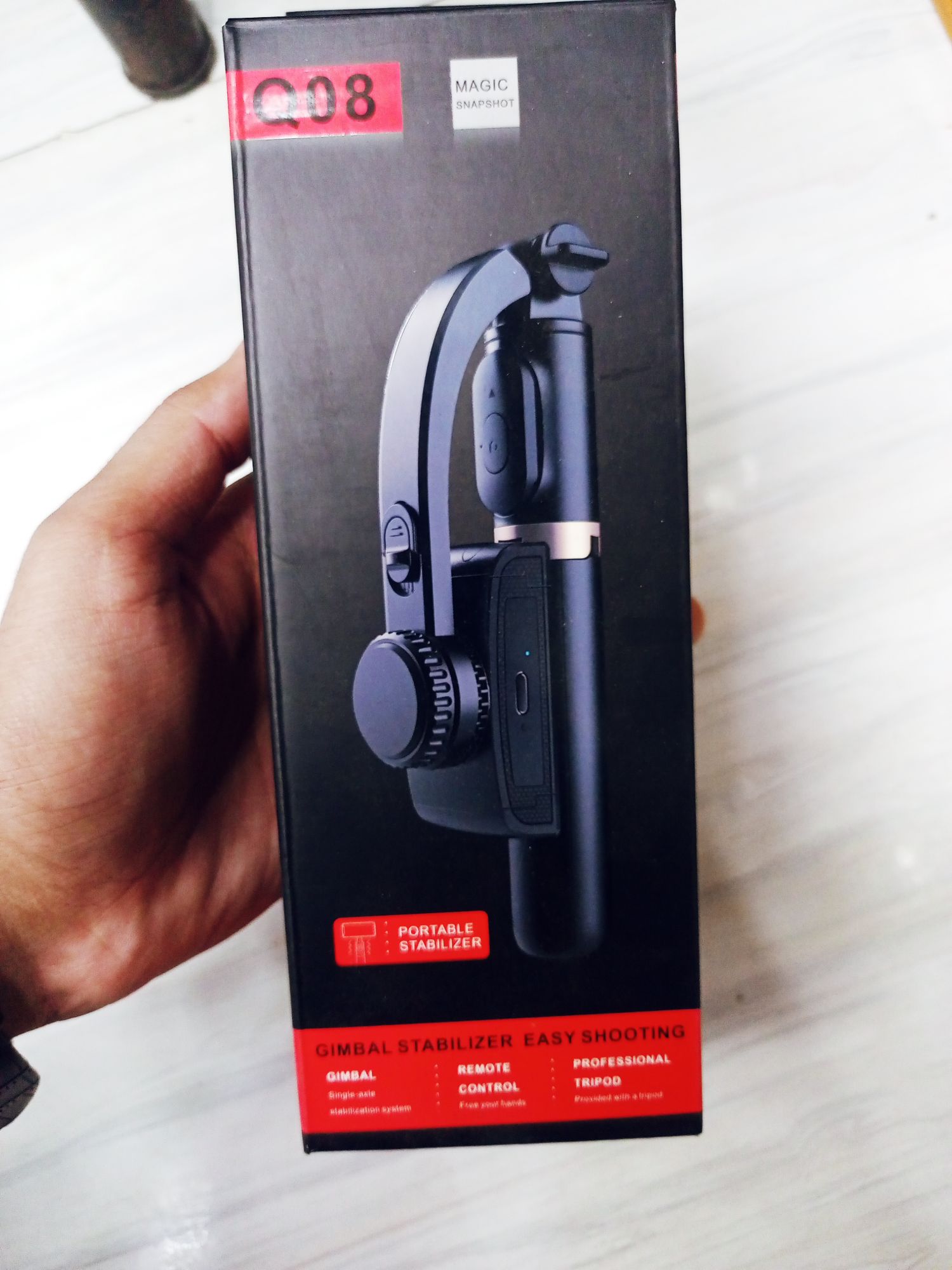 Picture of Q08 Aluminum material wireless remote Flexible Selfie Stick Hand Held Video Gimbal Stabilizer - Black