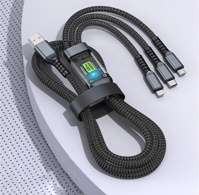 Picture of 3-in-1 100W Fast Charging Cable | Smart Multi-Interface USB Cable | Super Fast Charging for Apple, Samsung, OPPO & Car Use - Black
