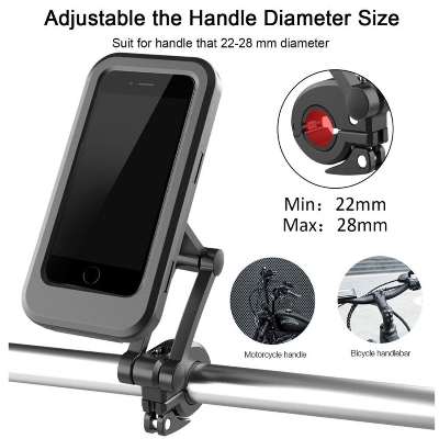Picture of Waterproof Bike Phone Holder Case | Universal Motorcycle & Bicycle Mount | 360° Rotatable Adjustable Clip Stand - Black