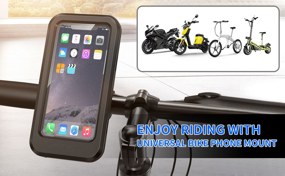 Picture of Waterproof Bike Phone Holder Case | Universal Motorcycle & Bicycle Mount | 360° Rotatable Adjustable Clip Stand - Black
