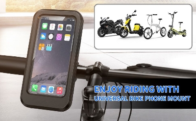 Picture of Waterproof Bike Phone Holder Case | Universal Motorcycle & Bicycle Mount | 360° Rotatable Adjustable Clip Stand - Black