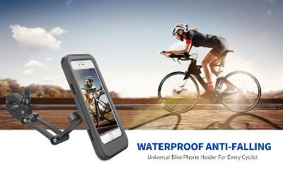 Picture of Waterproof Bike Phone Holder Case | Universal Motorcycle & Bicycle Mount | 360° Rotatable Adjustable Clip Stand - Black