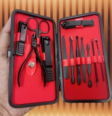 Picture of NYT 12-Pcs Manicure & Pedicure Nail Cutter Set | Professional Nail Care Kit | Clippers, Scissors & Grooming Tools - Black