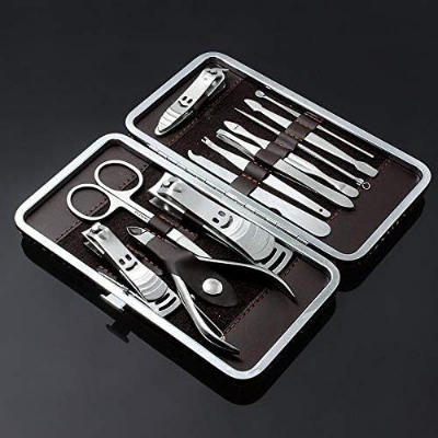 Picture of NYT 12-Pcs Manicure & Pedicure Nail Cutter Set | Professional Nail Care Kit | Clippers, Scissors & Grooming Tools - Black