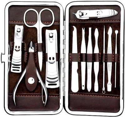 Picture of NYT 12-Pcs Manicure & Pedicure Nail Cutter Set | Professional Nail Care Kit | Clippers, Scissors & Grooming Tools - Black