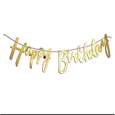 Picture of Happy Birthday Cursive, Bunting Banner in Metallic color in Italic Letters