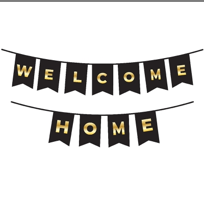 Picture of Welcome Home Card Banner Black and Golden Homecoming Banner, Housewarming Party, Welcome Back Party - Black
