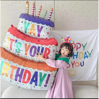 Picture of 3D Birthday Cake Aluminum Film Balloon Decoration Colored Double Layer Cake 1 Year Old Baby Shower Birthday Party Supplies