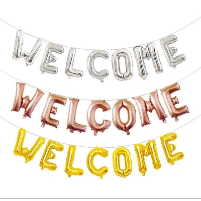 Picture of Welcome Foil Balloons Banner Office and Home School Party Decorations Retirement Celebrate Party Supplies - Gold